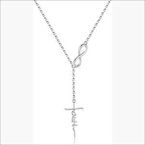 925 Sterling Silver Infinity Cross Pendant Lariat Necklace for Women
